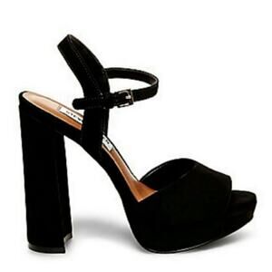 Steve Madden Womens Kierra Platform Black 70s Swagger Suede Sandals Size 8.5